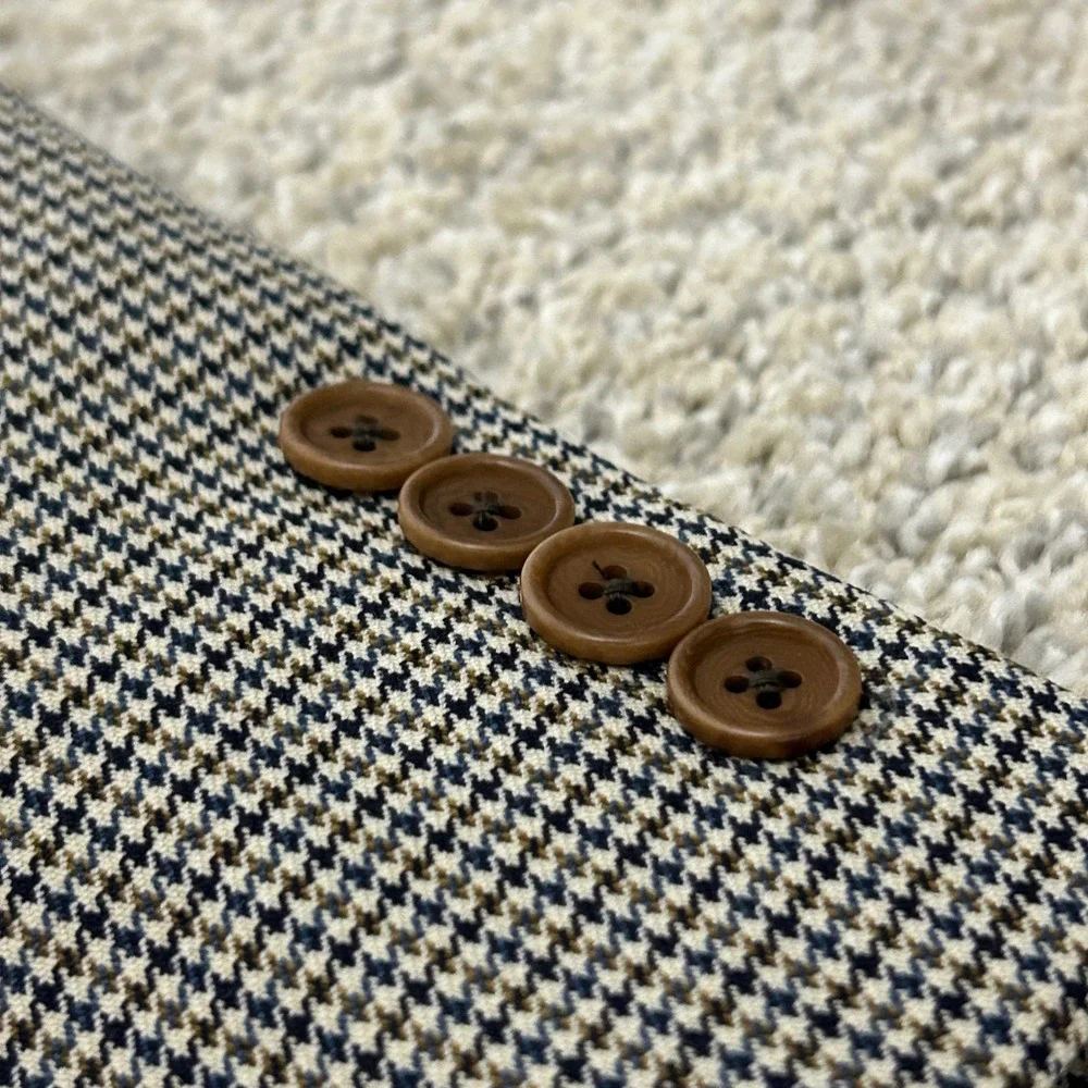 Brooks Brothers‎ 346 Blazer 42R Tan Blue Houndstooth 100% Wool Sport Coat